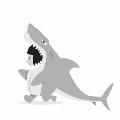 Раскраска котиков в костюме акулы