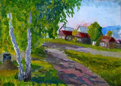 Пейзаж гуашью