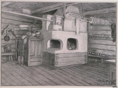 Изба внутри рисунок