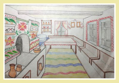 Изба внутри рисунок