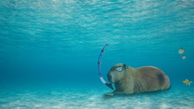 Капибара плывет