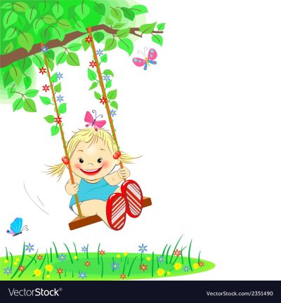 Дети качаются на качелях