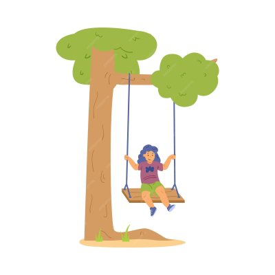Рисунок девочка на качелях на дереве