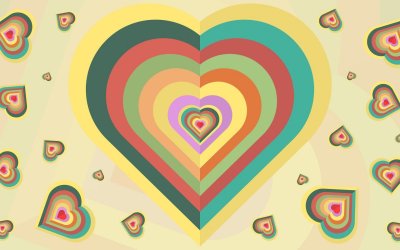 Радужный фон с сердечками