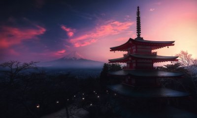 Храм Японии Фуджи.