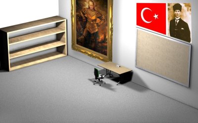 Рабочий стол в виде комнаты с полками