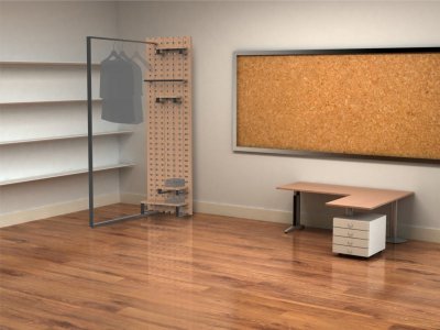 Комната со столом и полками