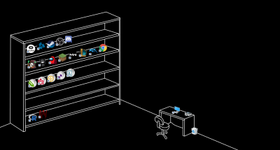 Комната с полками на рабочий стол