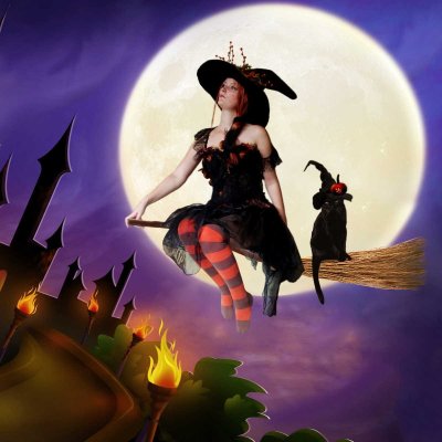 Хэллоуин ведьмочка на метле