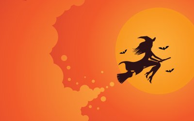 Ведьма на оранжевом фоне