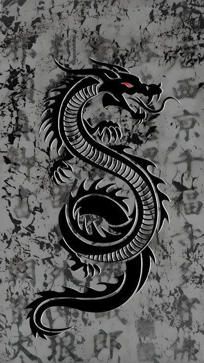 Японский дракон на черном фоне