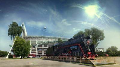 Паровоз у стадиона ФК Локомотив