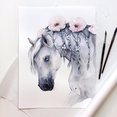 Наталья Каданцева акварель лошадь