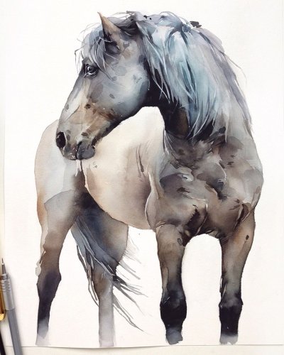 Наталья Каданцева акварель лошадь