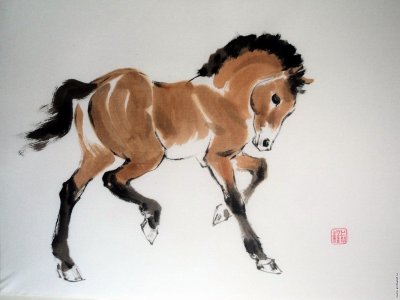 Акварель дети и лошади