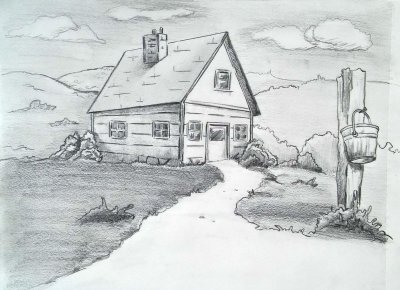 Пейзаж рисунок карандашом