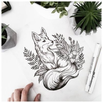 Тату лисы в стиле скетч