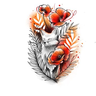 Эскизы тату лисы для девушек