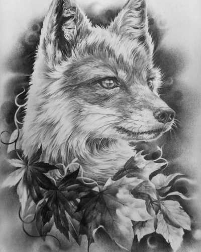 Эскиз лисы черно белый
