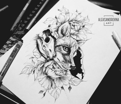 Эскизы тату лисы для девушек