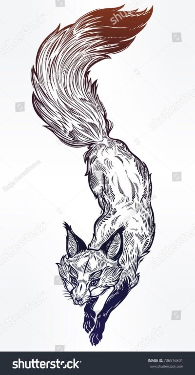 Тату лиса черно белая