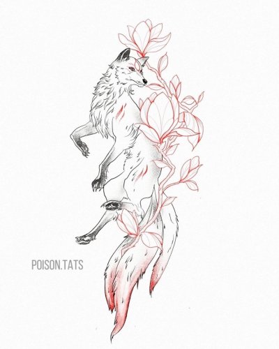 Кицунэ лиса тату эскиз